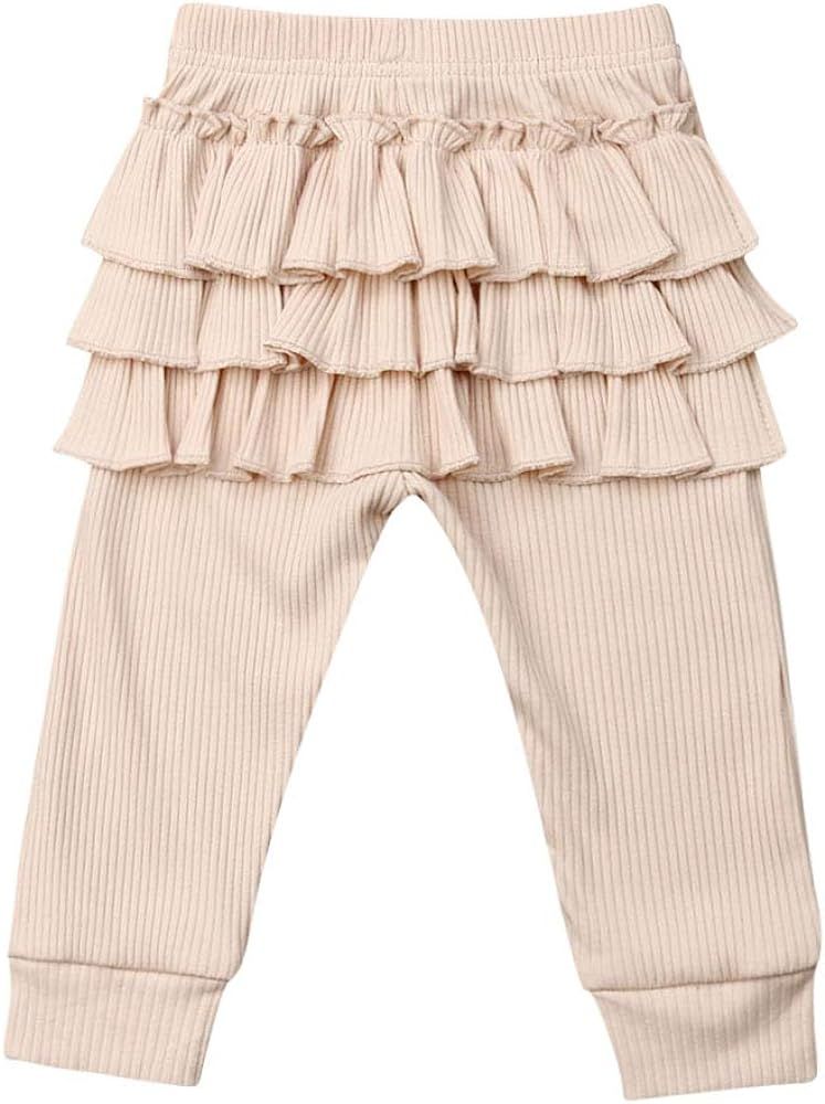Karuedoo Baby Girls Soft Cotton Knit Ruffle Tights Leggings Infant Toddler Solid Color Stretch Lo... | Amazon (US)