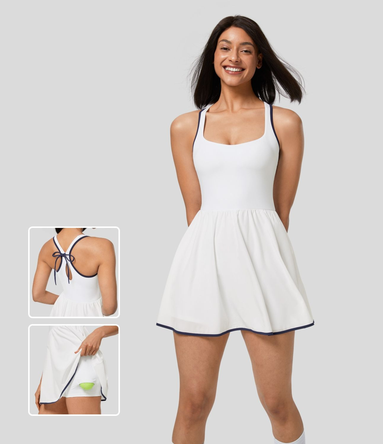 Women’s Breezeful™ Backless Tie Back 2-in-1 Side Pocket Flare Mini Quick Dry Tennis Active Dr... | HALARA