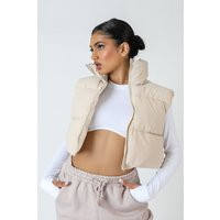 Cropped Puffer Gilet Stone | Public Desire