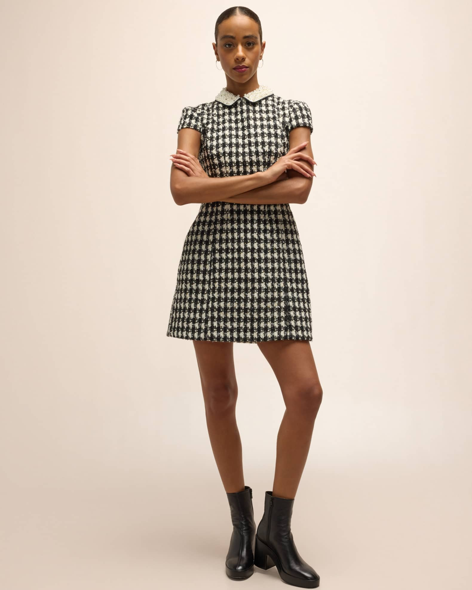 Velia Embellished Collar Tweed Mini Dress | Neiman Marcus