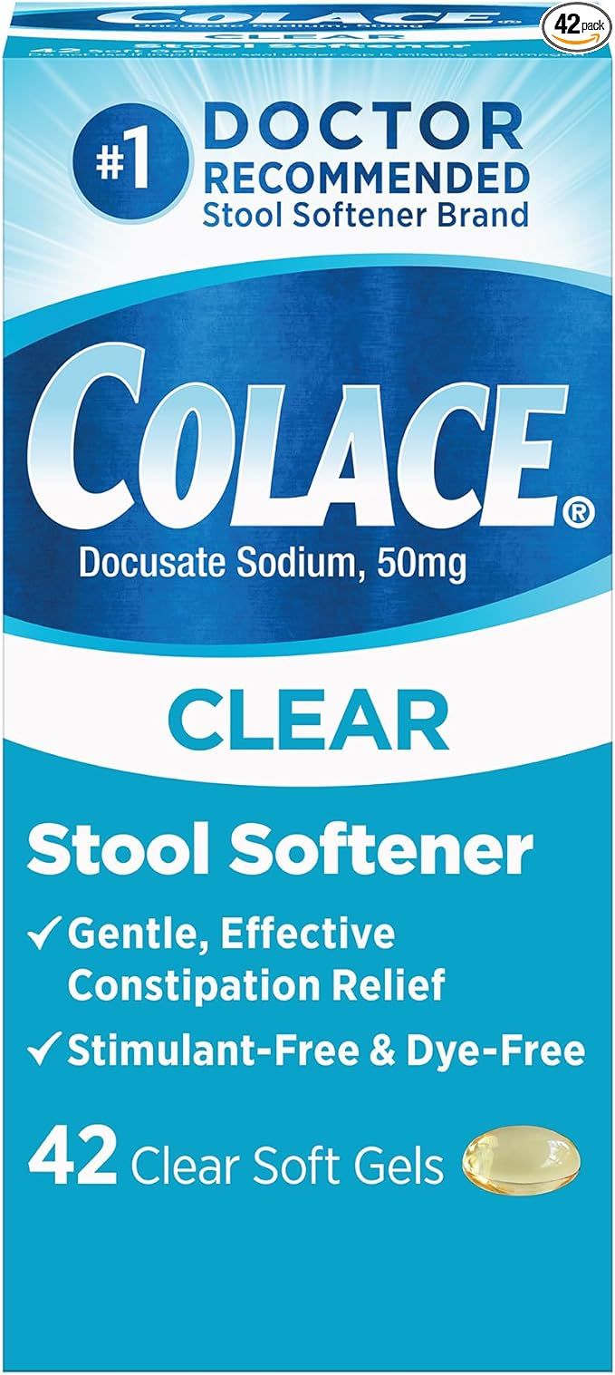 Colace Clear Stool Softener Soft Gel Capsules Constipation Relief 50mg Docusate Sodium Doctor Rec... | Amazon (US)