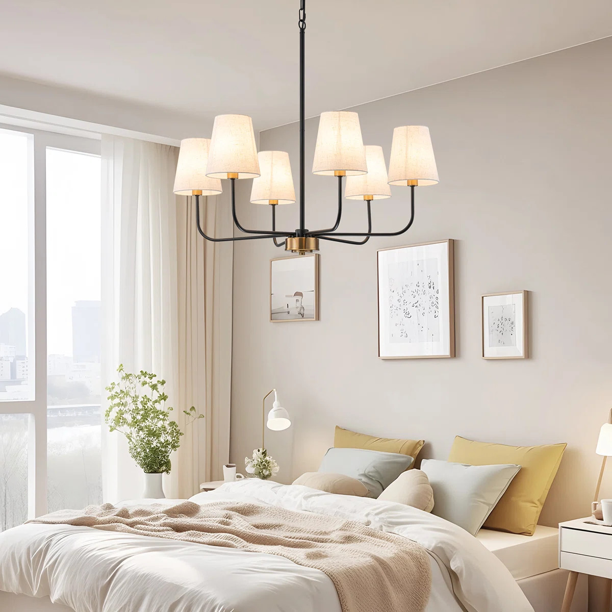 Velora 6-light Metal Chandelier With White Linen Shades | Wayfair North America