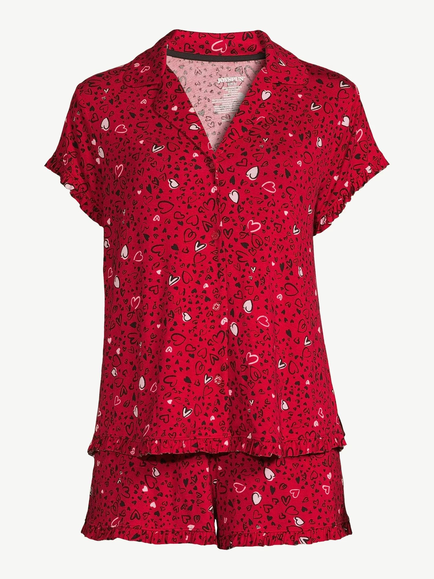 Joyspun Women's Notch Collar Shorty Pajama Set with Ruffles, Sizes S to 3X - Walmart.com | Walmart (US)