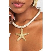 boohoo Women's Textured Starfish Rope Necklace in Gold | Metal | boohoo (US & Canada)