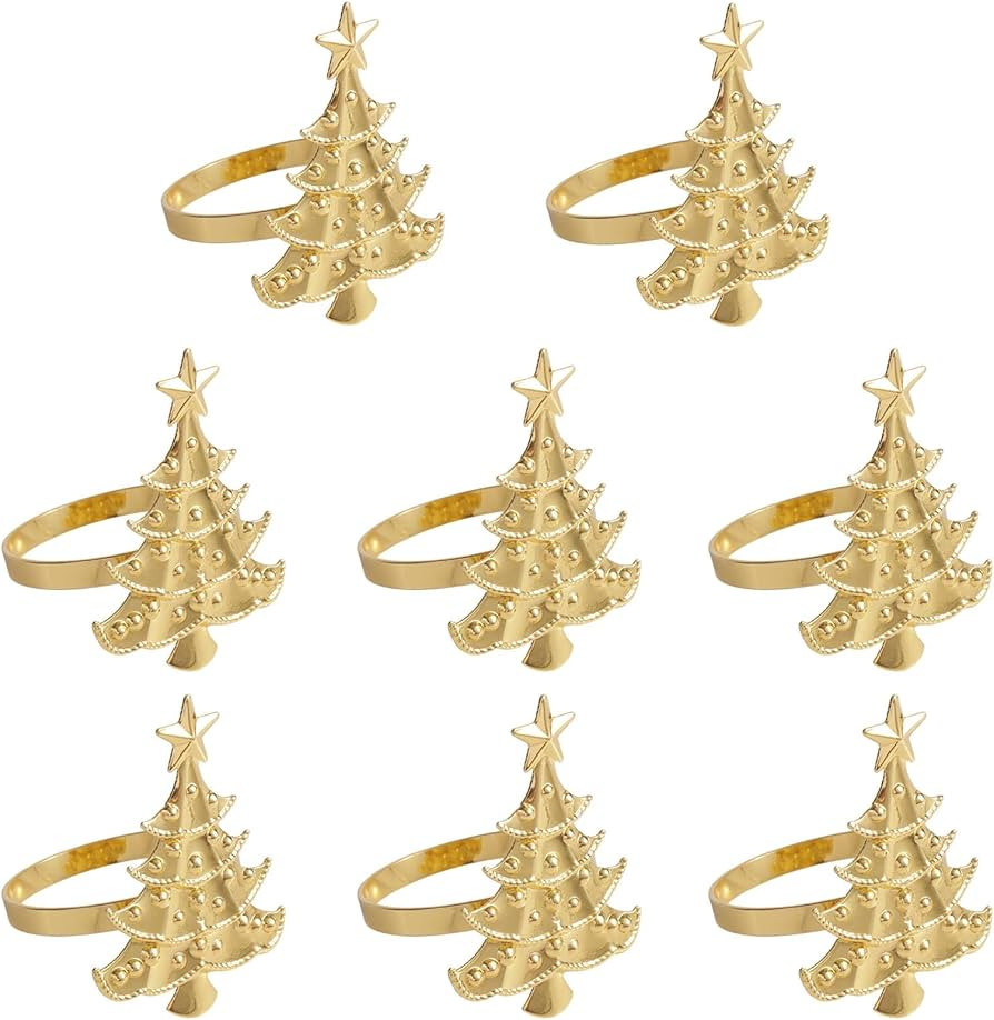 8 Pcs Gold Metal Napkin Rings, Christmas Tree Shape Napkin Ring Holders Elegant Serviette Buckles... | Amazon (US)