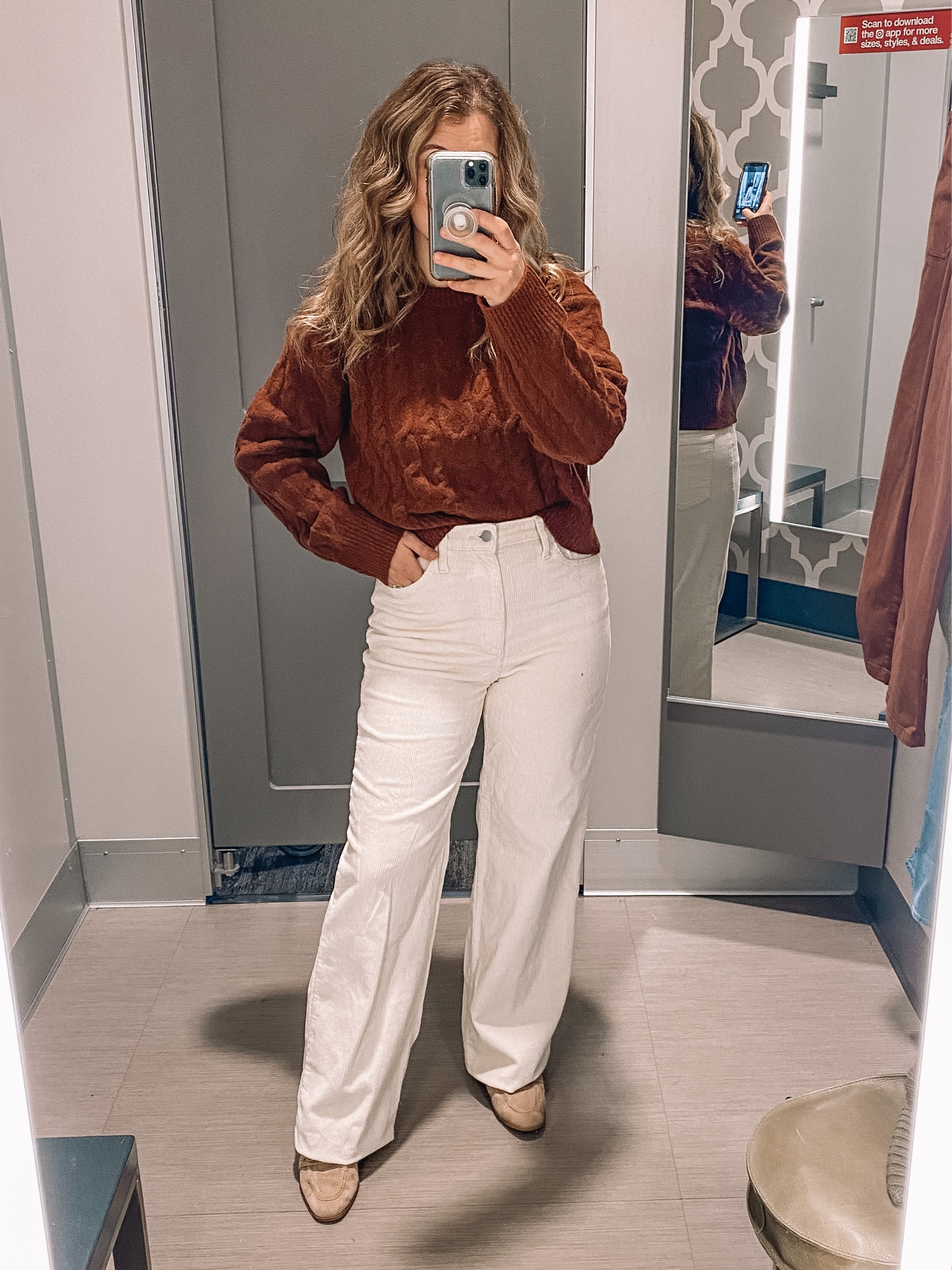 Wide leg corduroy pants (VERY long on me, I have them tucked under and I’m 5’3 for reference) and simple cable knit sweater from target! 

#LTKsalealert #LTKSeasonal #LTKfindsunder50