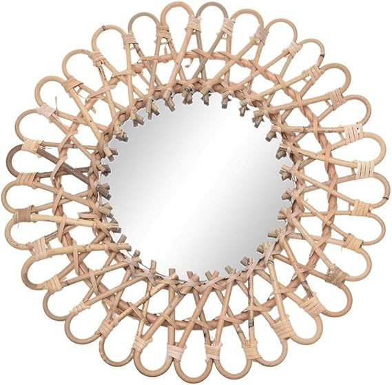 Rattan Round Mirror,Rattan Wall-Mounted Mirrors,Creative Art Deco Round Mirror Living Room Wall H... | Amazon (US)