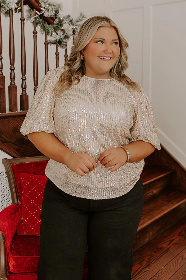 Champagne Sippin' Sequin Top Curves | Impressions Online Boutique