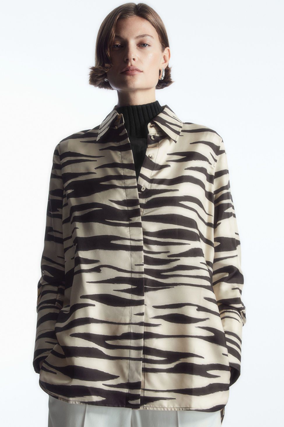 OVERSIZED ZEBRA-PRINT SILK SHIRT - OFF-WHITE / ZEBRA PRINT - COS | COS UK