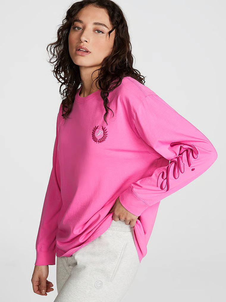 Oversized Long-Sleeve Campus Tee - Apparel - PINK | Victoria's Secret (US / CA )