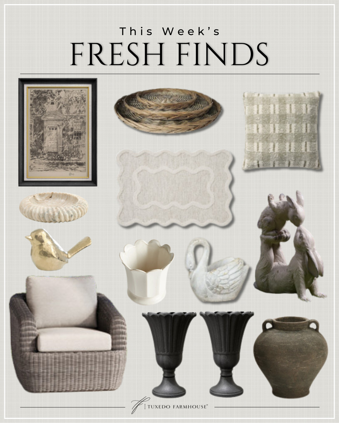 This Week's Fresh Finds

Fun new finds for Spring!

Seasonal, home decor, accent chairs, rugs, wall art, frames, pillows, lamps, baskets, candles, books, coffee tables, ottomans, trays, bowls, consoles, accent tables
 

 #LTKSeasonal #LTKHome #LTKSaleAlert