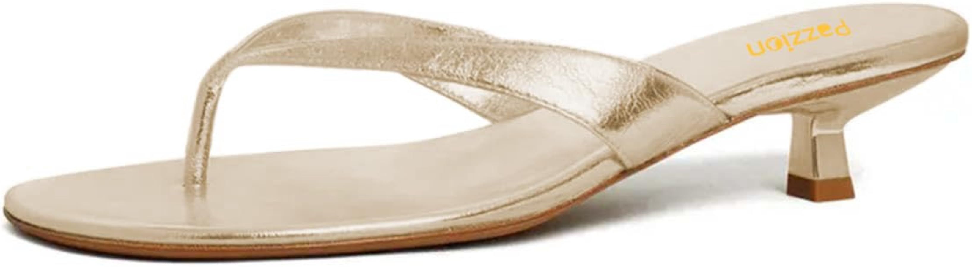 Pazzion Women's Fashion Open Toe Kitten Heel Flip Flops Slip On Low Heeled Thong Sandals Comforta... | Amazon (US)