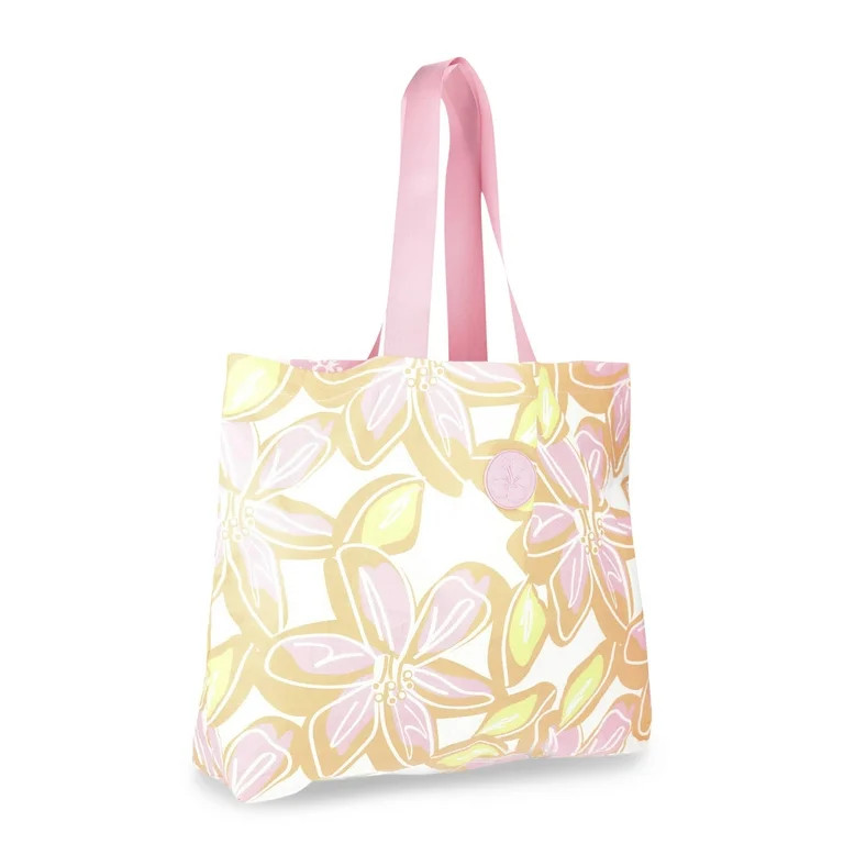 No Boundaries Women's Beach Wipeable Tote Bag, Orange Oversized Floral | Walmart (US)