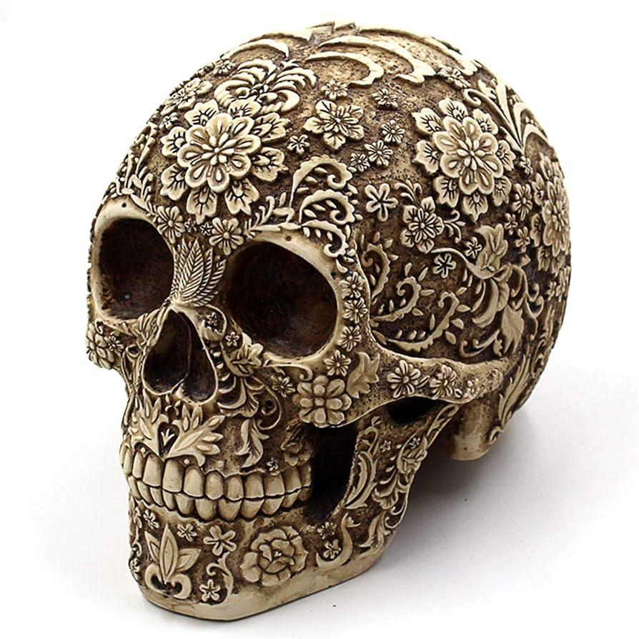 UJOY Creative Skull Flowers Sculpture 8.1'' Human Head Skeleton Statue Collectible Halloween Deco... | Amazon (US)