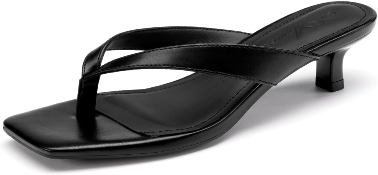 Athlefit Women's Kitten Heels Flip Flops Square Toe Low Heels Slip On Comfortable Summer Thong He... | Amazon (US)