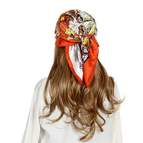 RIIQIICHY Head Scarf Like Silk Satin Hair Scarf for Women Sleeping Square Designer Bandana Floral Scarf for Hair Wrapping at Night 27.5 Inch | Amazon (US)