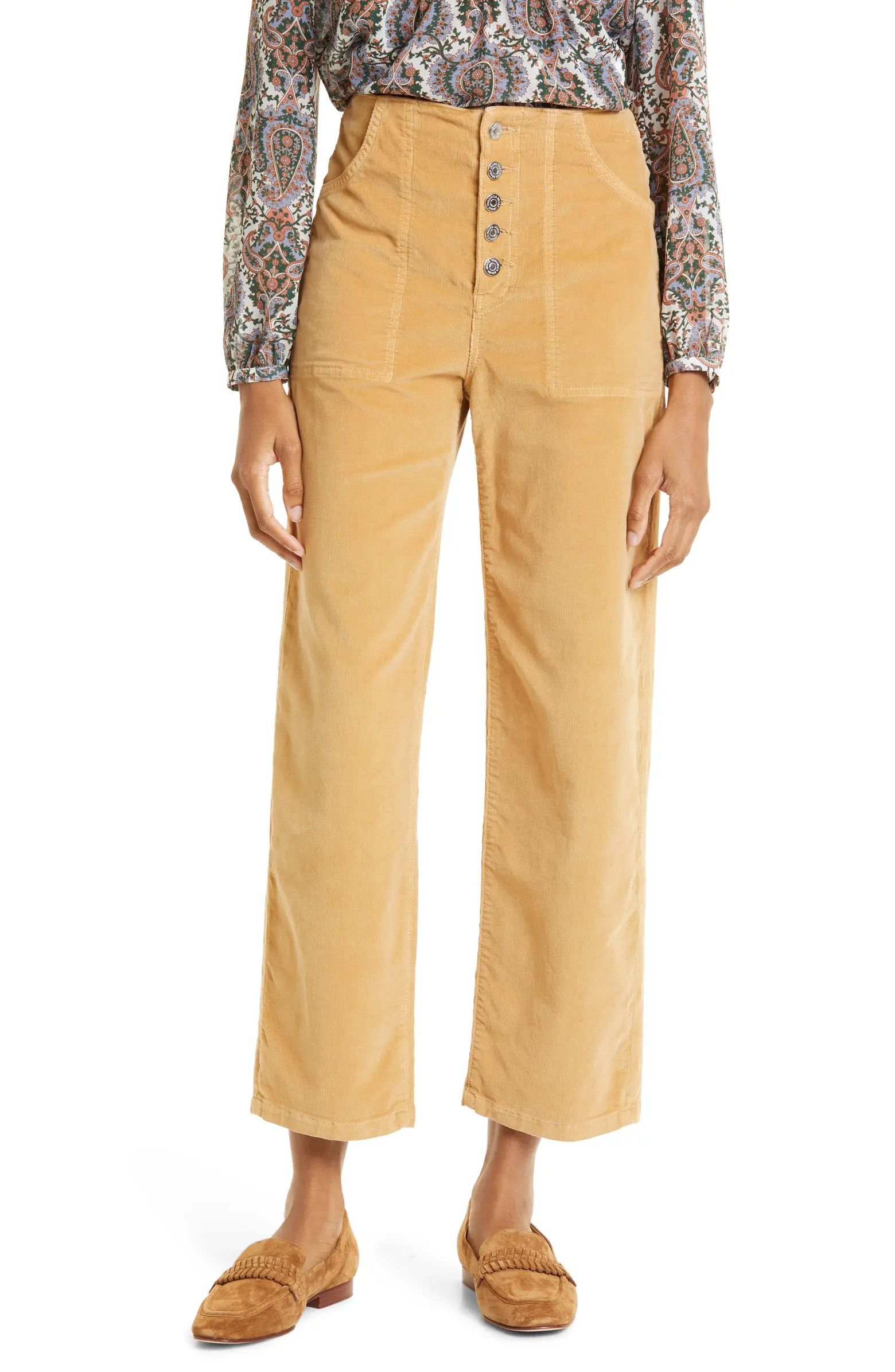 Crosbie Exposed Button Crop Wide Leg Corduroy Pants | Nordstrom