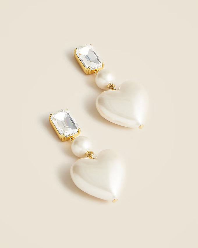 Crystal-and-pearl heart drop earrings | J. Crew US