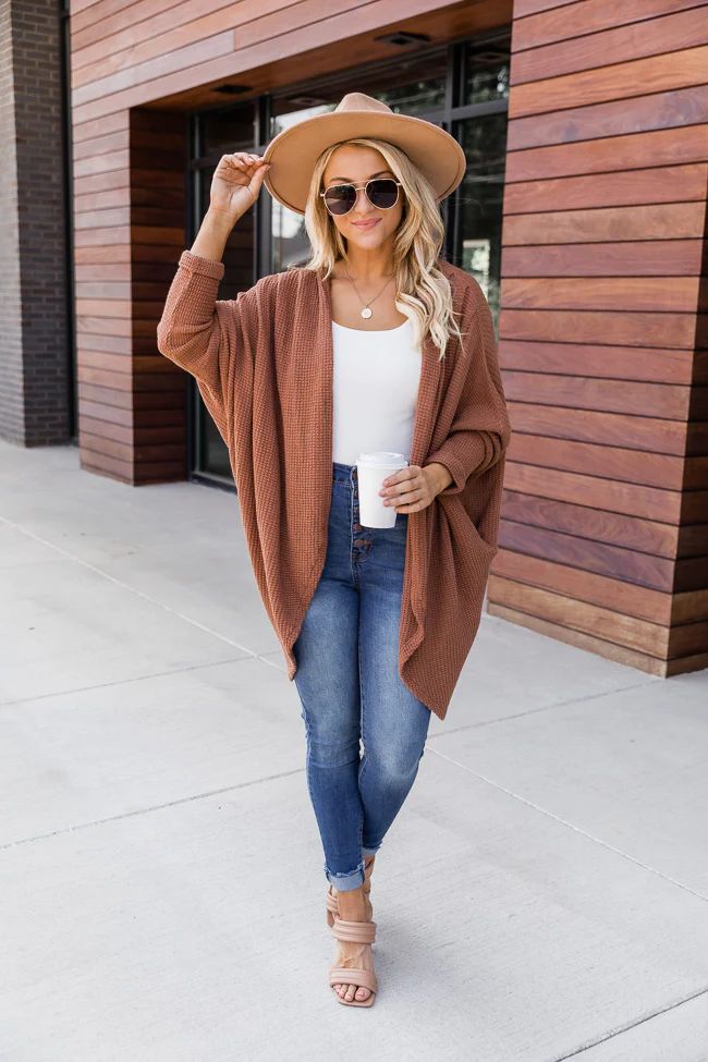 Exclaim My Love Brown Waffle Knit Cardigan | Pink Lily