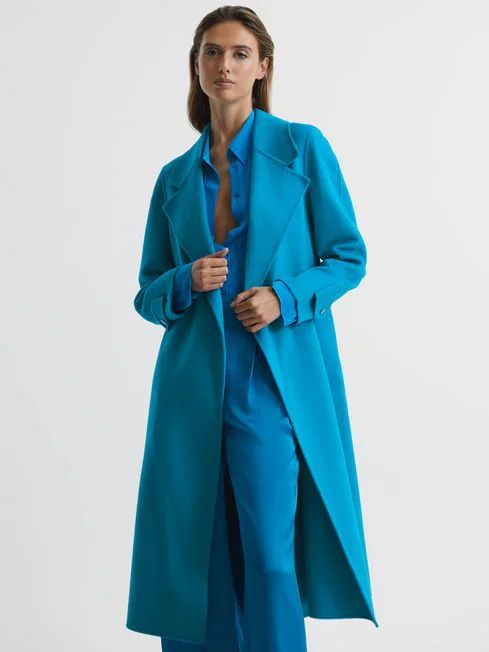 Reiss Blue Agnes Regular Belted Blindseam Wool Longline Coat | Reiss US