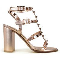 Women Luxury Shoes Valentino Rockstud Sandals In Gold Pink Leather | Stylemyle (US)