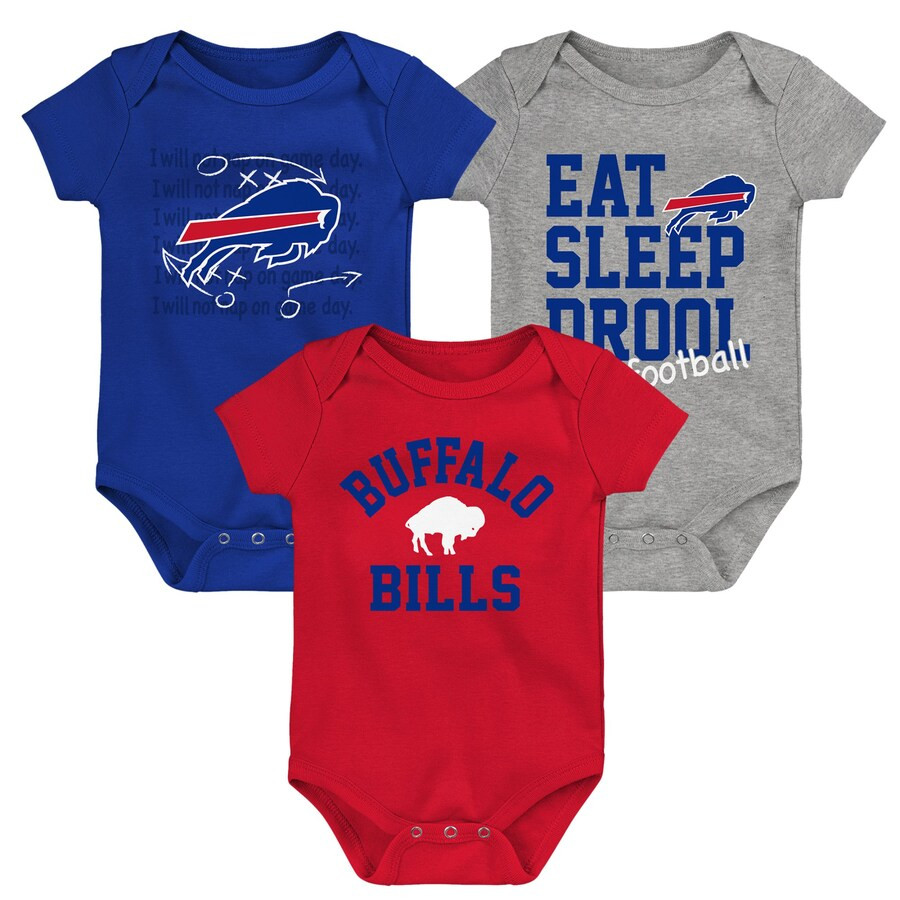 Buffalo Bills Newborn & Infant Three-Pack Eat, Sleep & Drool Retro Bodysuit Set - Red/Royal/Heath... | Fanatics