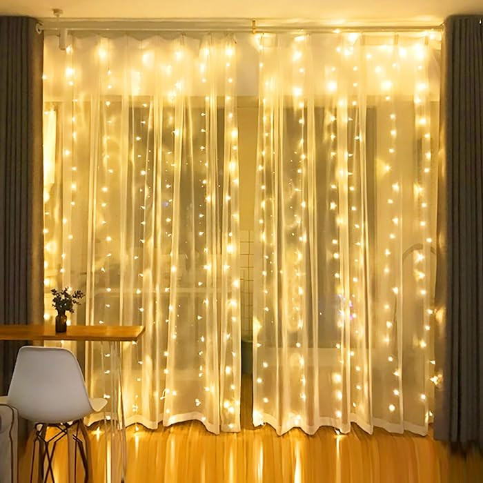 Dazzle Bright Curtain String Lights, 300 LED 9.8ft x9.8ft Warm White Fairy Lights with 8 Lighting... | Amazon (US)