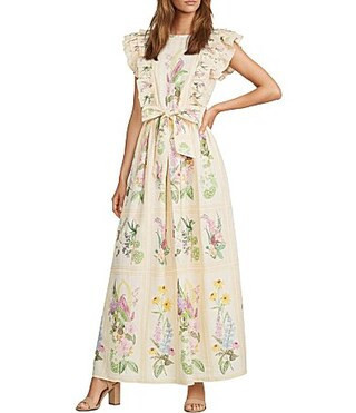 A Loves A Floral Print Round Neck Sleeveless Empire Waist Belted Maxi Dress - XS | Dillard's