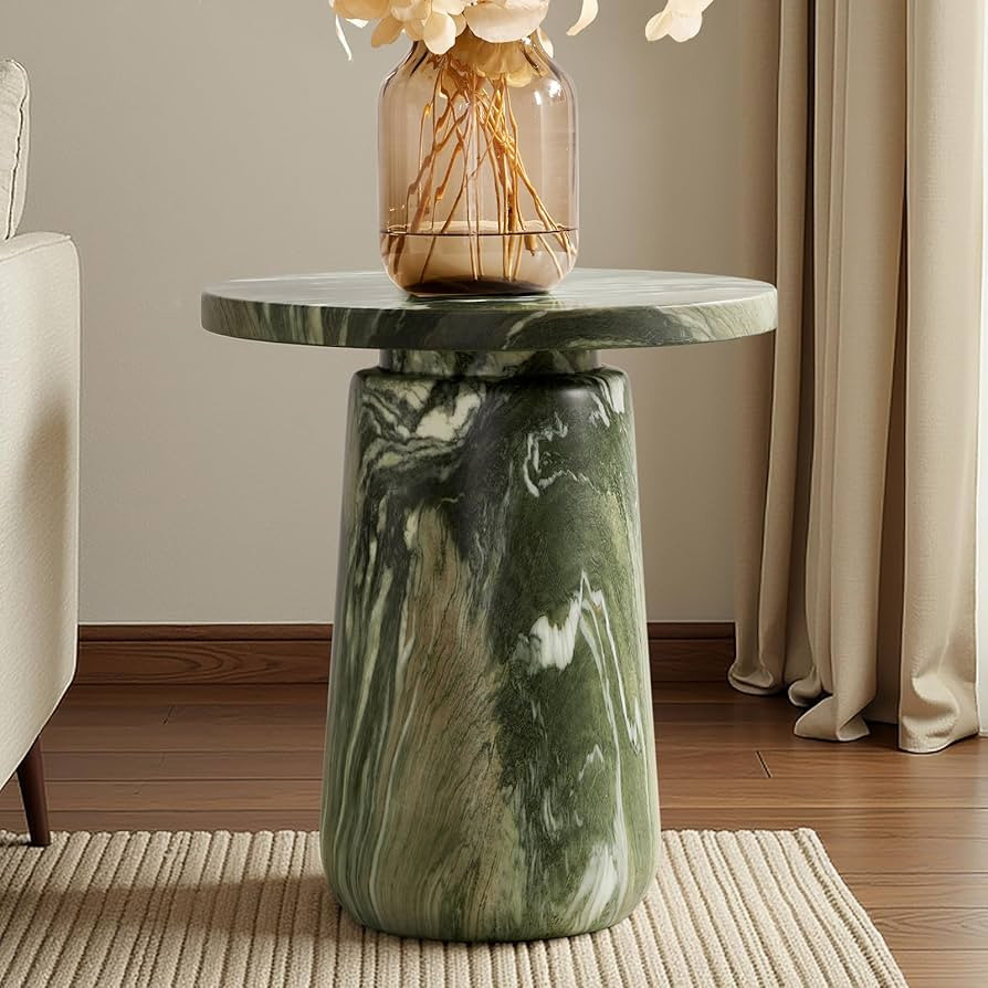 HULALA HOME Sculptural Round End Table with Pedestal Base, Faux Marble Accent Table for Modern Li... | Amazon (US)