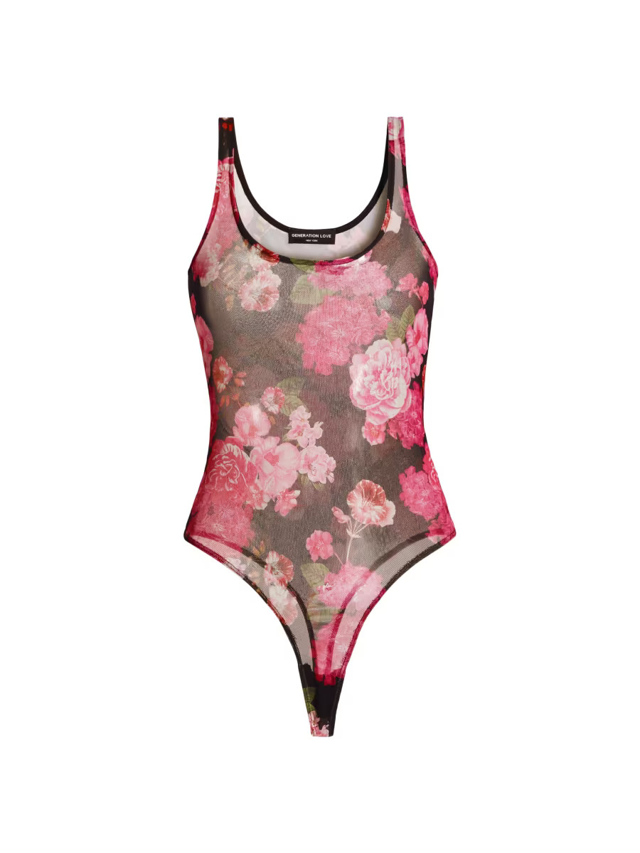 Gigi Floral-Mesh Scoopneck Bodysuit | Saks Fifth Avenue