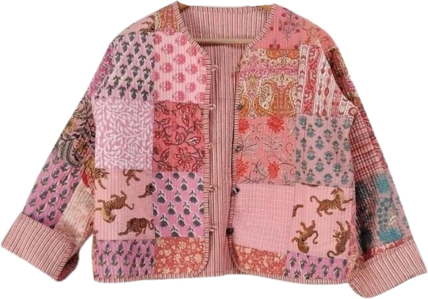 Indian Patchwork Cotton Jacket | Reversible Coat | Winter Quilted Cotton Jacket for Women | Amazon (US)