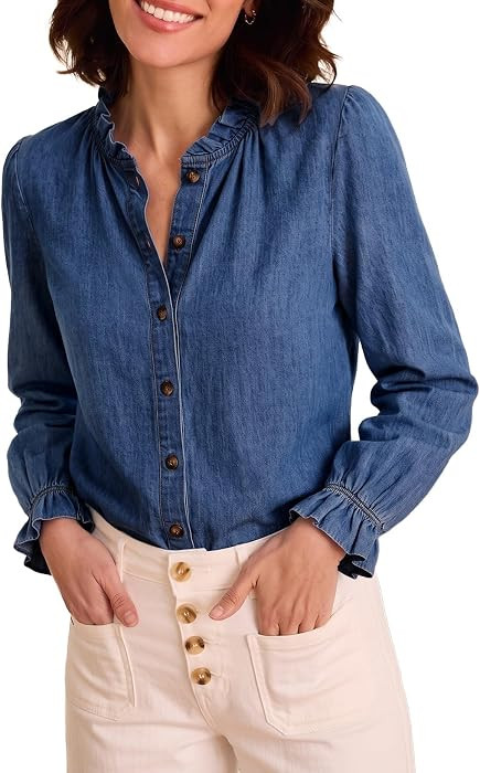 Sidefeel Womens Ruffle Button Down Denim Shirts | Amazon (US)