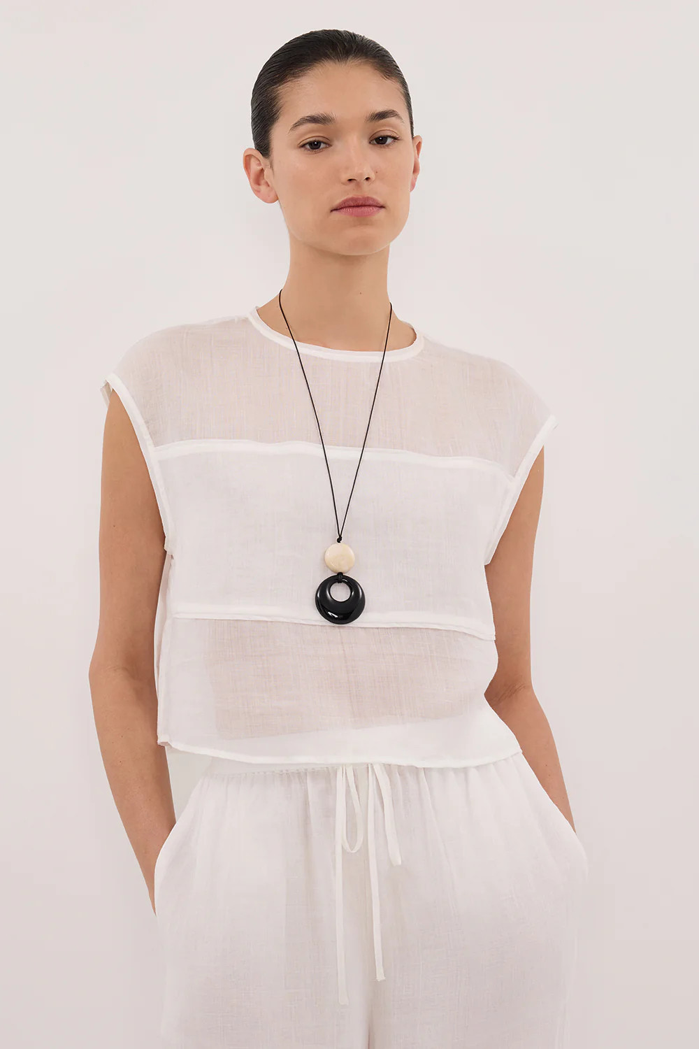 KAI WHITE RAMIE PANELLED TOP | DISSH