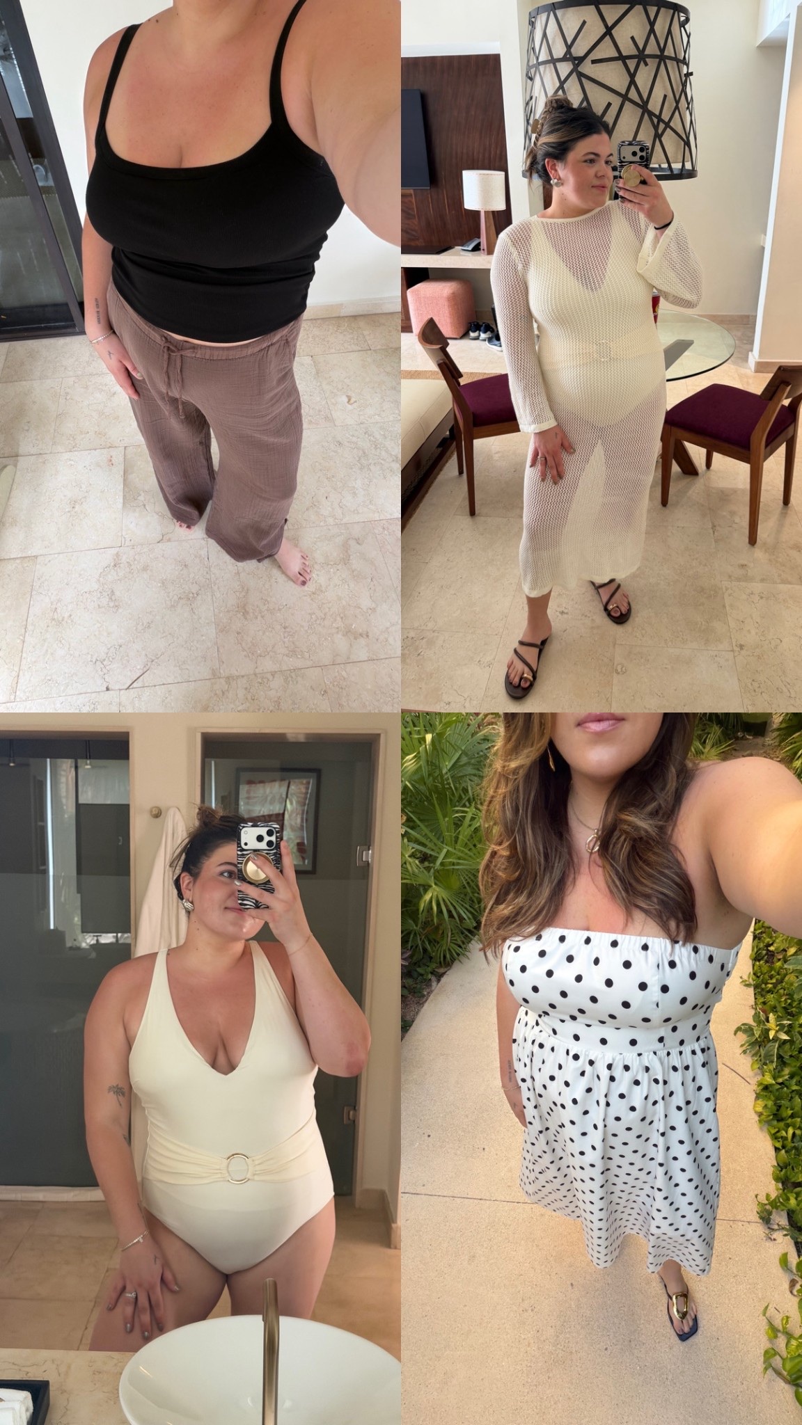 Vacation outfits / what I’m wearing on our spring break trip. Cute swimsuits for summer too! 

Xl in swimsuit and polka dot dress, swimsuit cover-up and Braless tank top. 

Size large in the brown gauze pants (from gap)

Midsize, size 12, size 14, travel, vacation, beach, cruise, swim, pool, date night 

#LTKTravel #LTKMidsize #LTKSwim