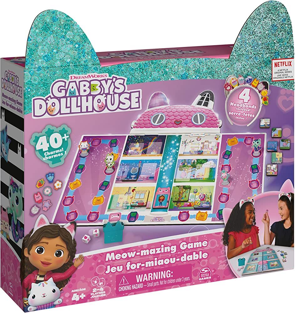 Gabby’s Dollhouse, Meow-Mazing Board Game Based on The DreamWorks Netflix Show with 4 Kitty Hea... | Amazon (US)