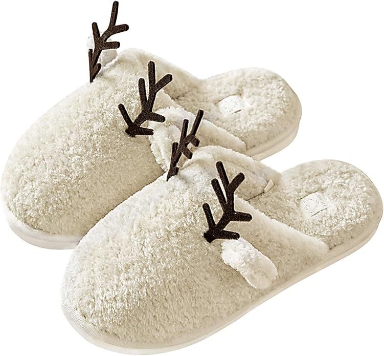 Husmeu Women's Cozy Fuzzy Fleece Slippers Memory Foam House Shoes Slide on Reindeer Anti Slip Bed... | Amazon (US)