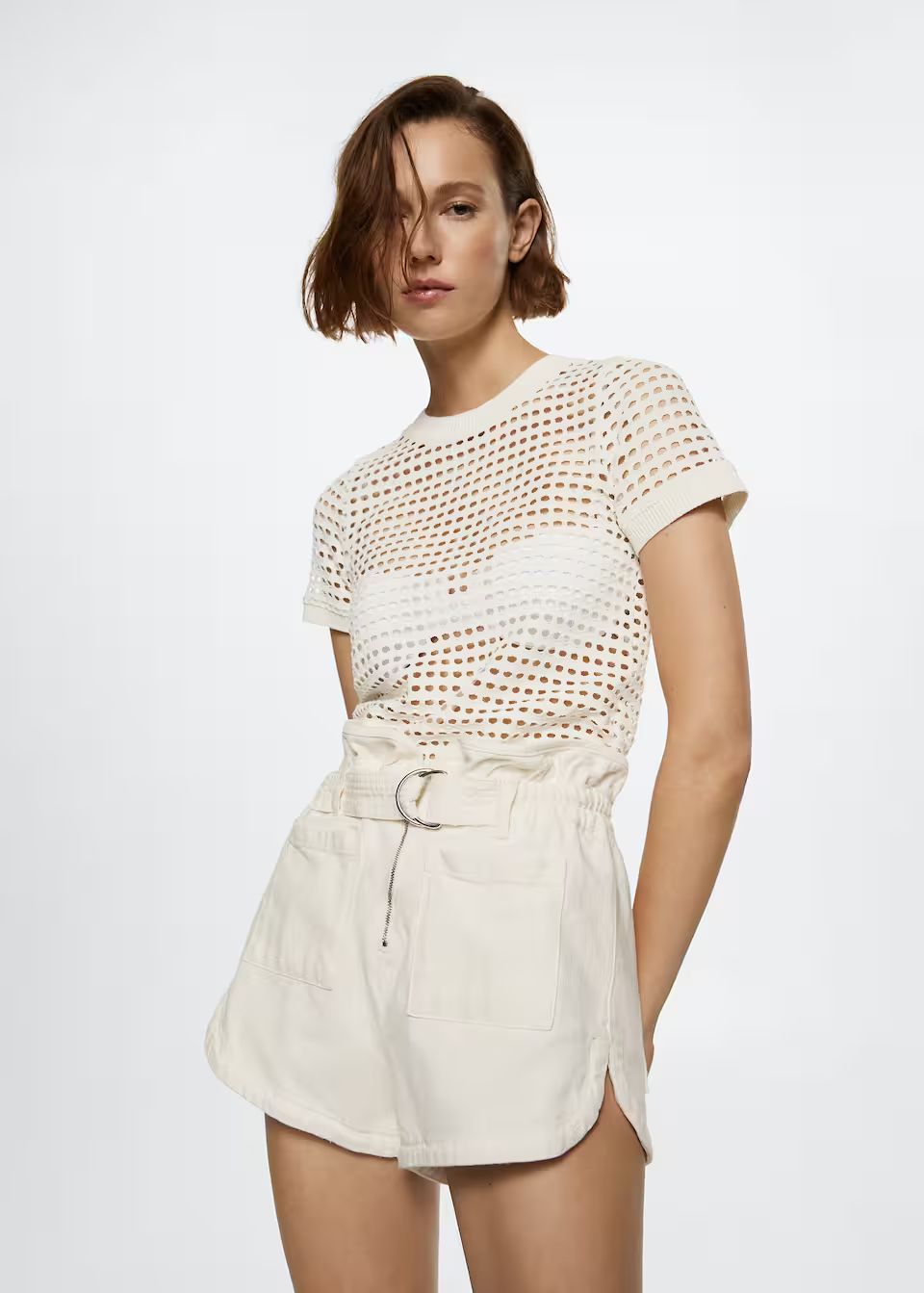 Openwork cotton-blend T-shirt | MANGO (US)