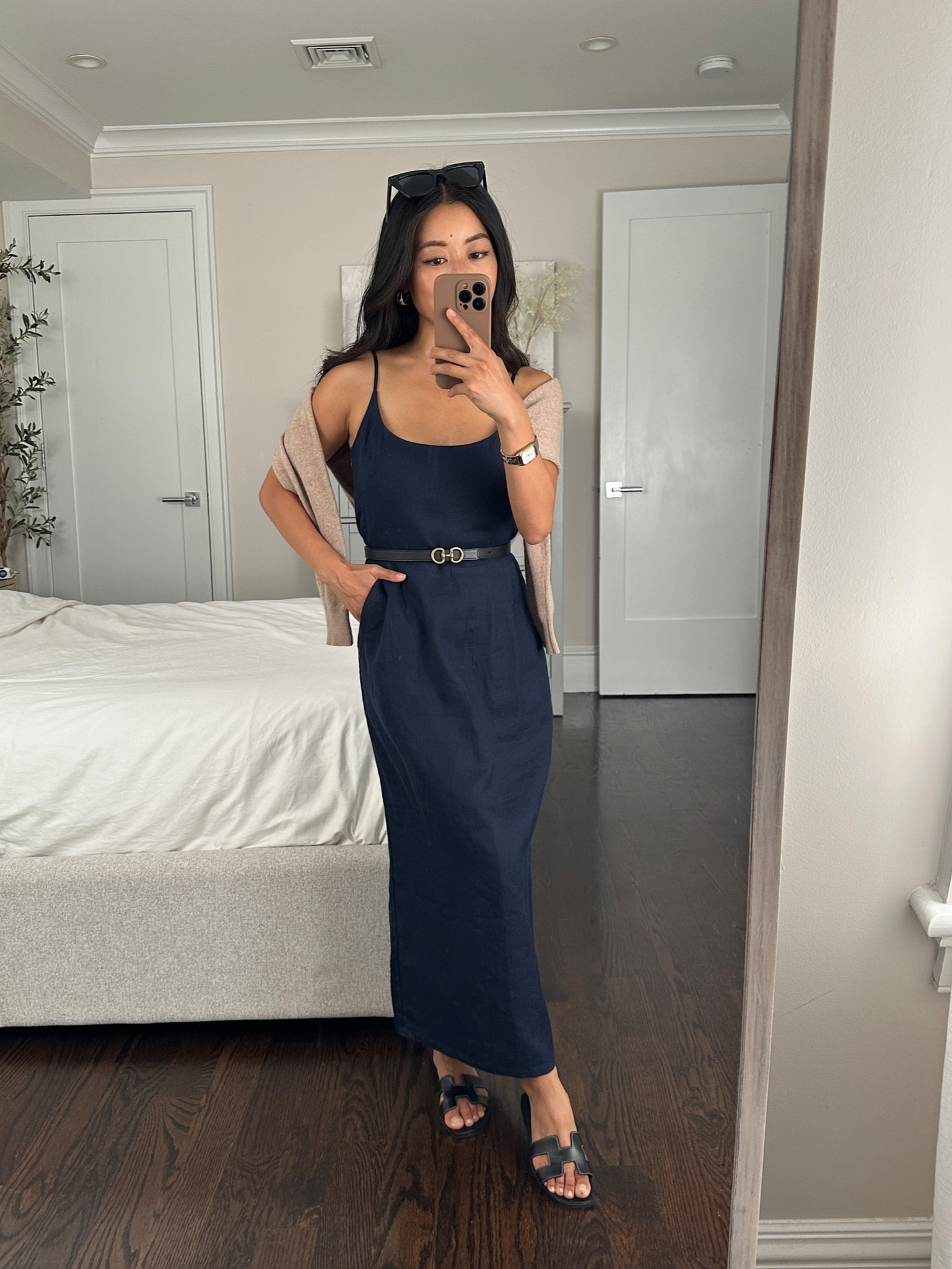Simple yet elevated. Breathable 100% linen,  lined in cotton, adjustable straps , smocked back panel + nice sized pockets. This was perfect & low maintenance for travel! I machine wash and dry. @onequince #quincepartner 
 
The size xs is slightly loose fit but not bad due to smocked back and adjustable straps. I am able to go without a bra since it’s double layered. 

• Hermes sandals, Edited Pieces belt

#LTKtravel #LTKfindsunder100 #LTKSeasonal