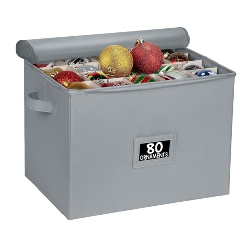 Christmas Ornament Storage Box - Large Christmas Decor Storage Containers that Store up to 128 Ornaments of 3 Inches - Durable Material To Protect And Store Holiday Ornaments Décor, Gray | Amazon (US)
