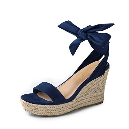 DREAM PAIRS Womens Open Toe Espadrilles Dressy Lace Up Strappy Wedges Sandals SDPW2301W,Navy,6.5 | Amazon (US)