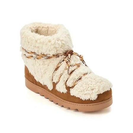Dearfoams Cozy Comfort Women s Lace Up Teddy Slipper Booties | Walmart (US)
