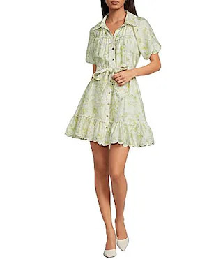 En Saison Claire Collared Short Sleeve Mini Shirt Dress - S | Dillard's