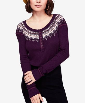 Free People Fair Isle Embroidered Thermal Henley Women -  Tops - Macy's | Macys (US)