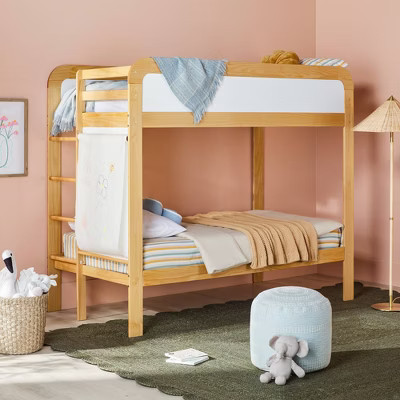 Saracina Home Adyn Contemporary Twin Over Twin Kids' Bunk Bed with Ladder on End Natural Pine | Target