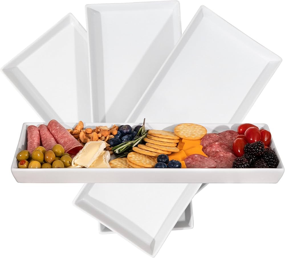 White Ceramic Serving Platters (14 x 6 Inch Rectangle Plates) Serving Dishes for Entertaining, Fo... | Amazon (US)