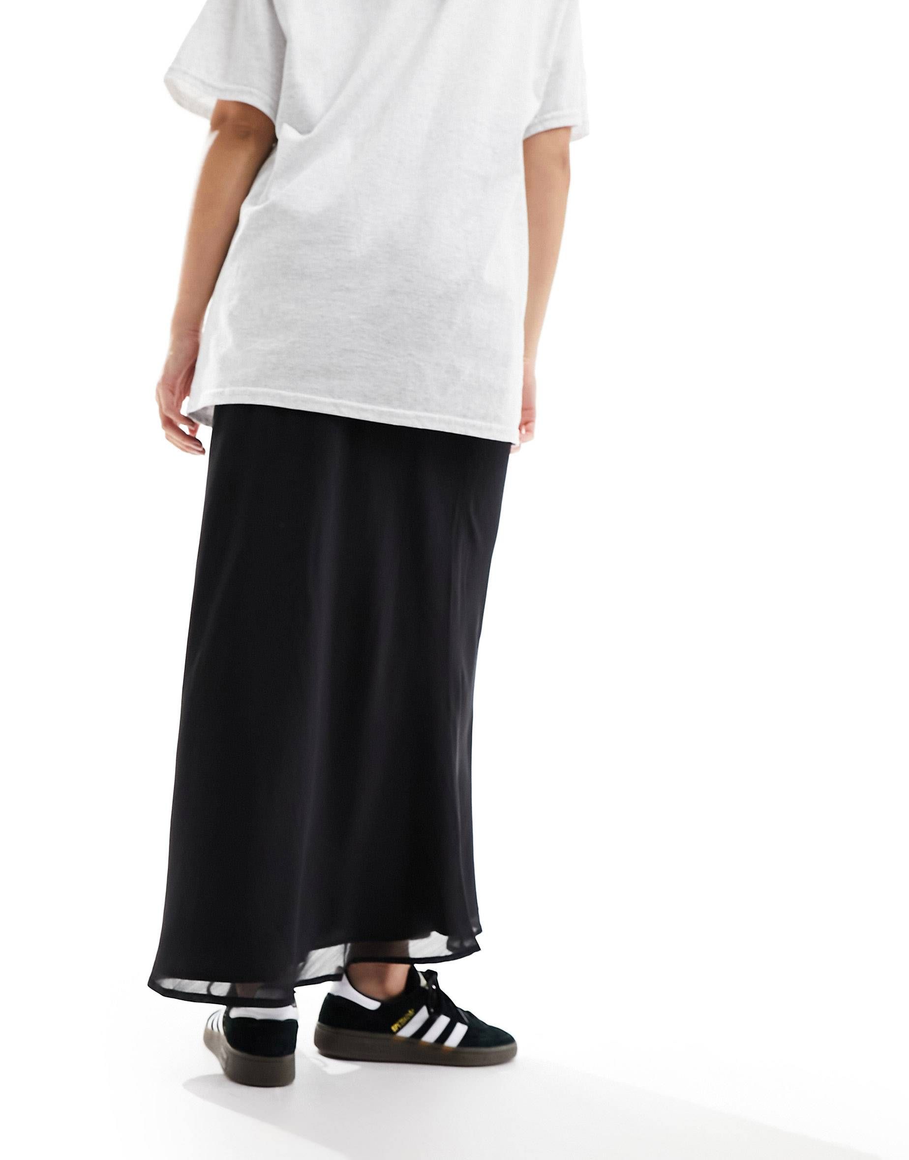 ASOS DESIGN chiffon bias maxi skirt in black | ASOS (Global)