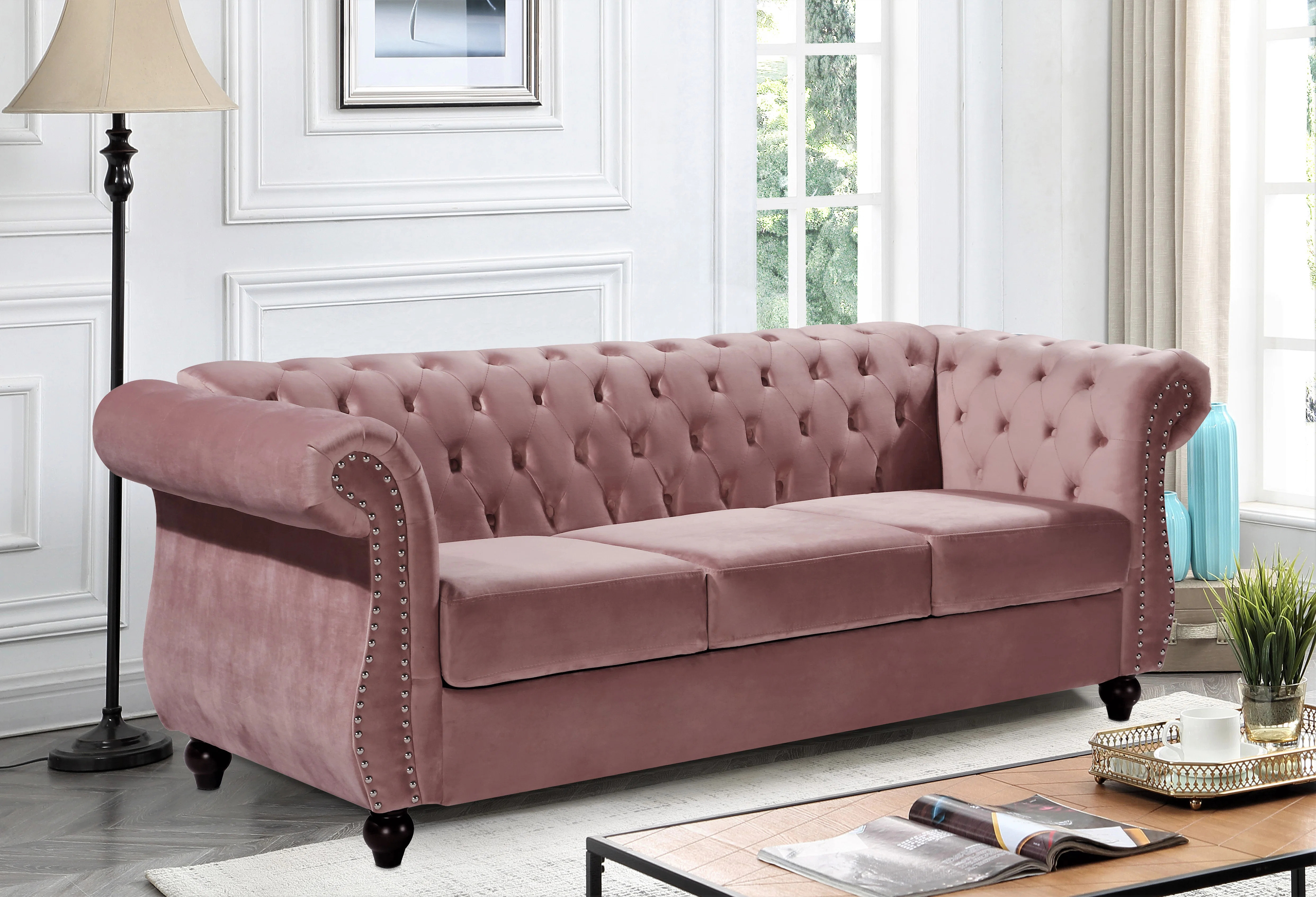 House of Hampton® Felder 82.6" Velvet Rolled Arm Sofa & Reviews | Wayfair | Wayfair North America
