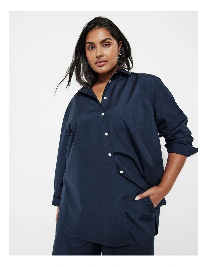 The Cotton Curved Hem Shirt in French Navy | Myer