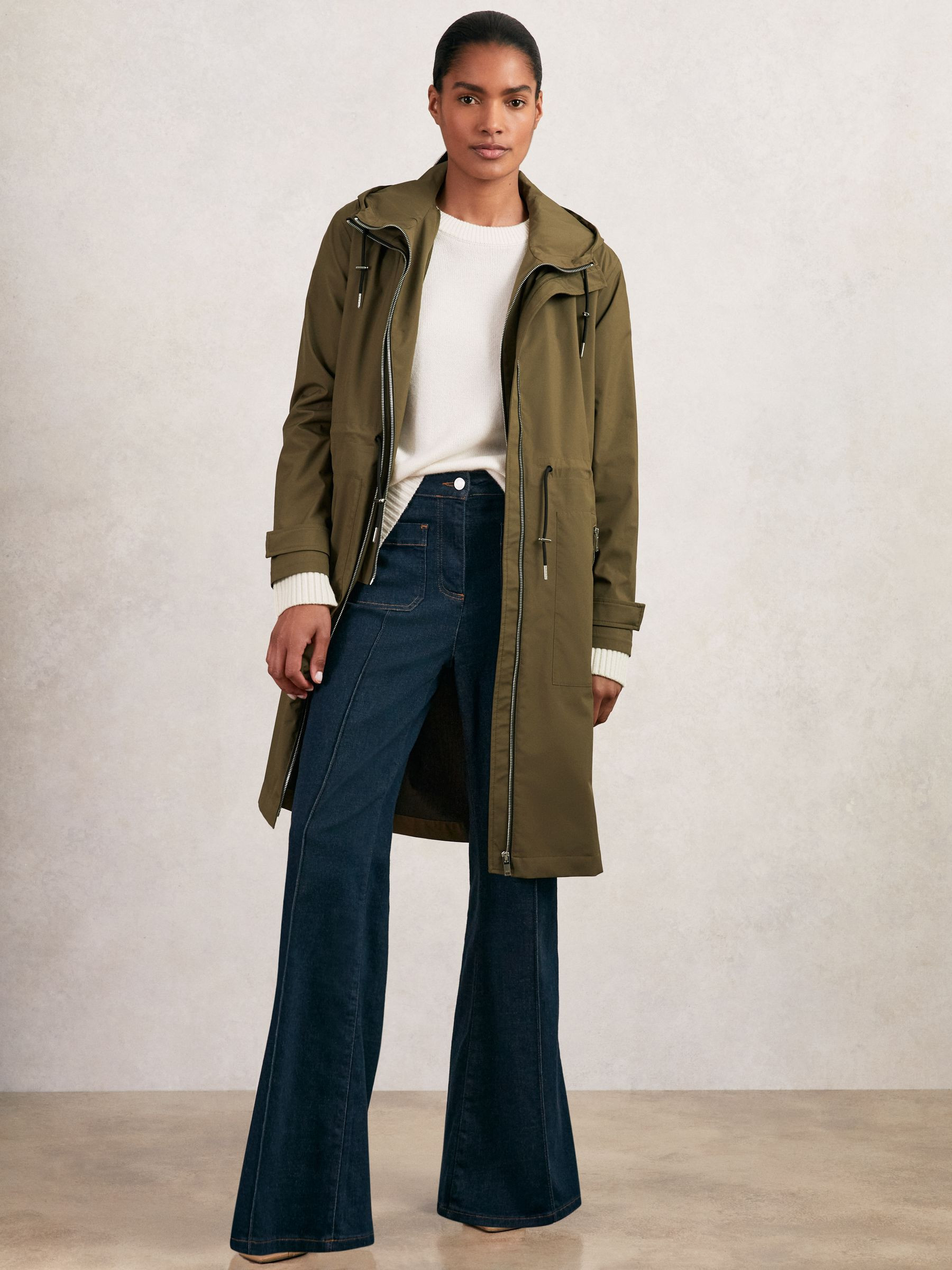 Removable-Hood Parka Rain Coat in Khaki | Reiss UK