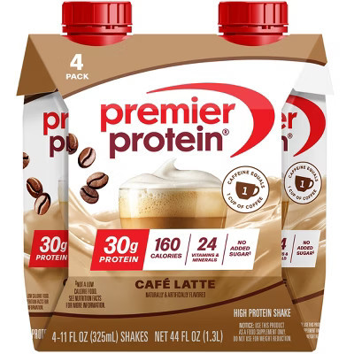 Premier Protein Nutritional Shake Café Latte Caffeinated - 11 fl oz/4pk | Target